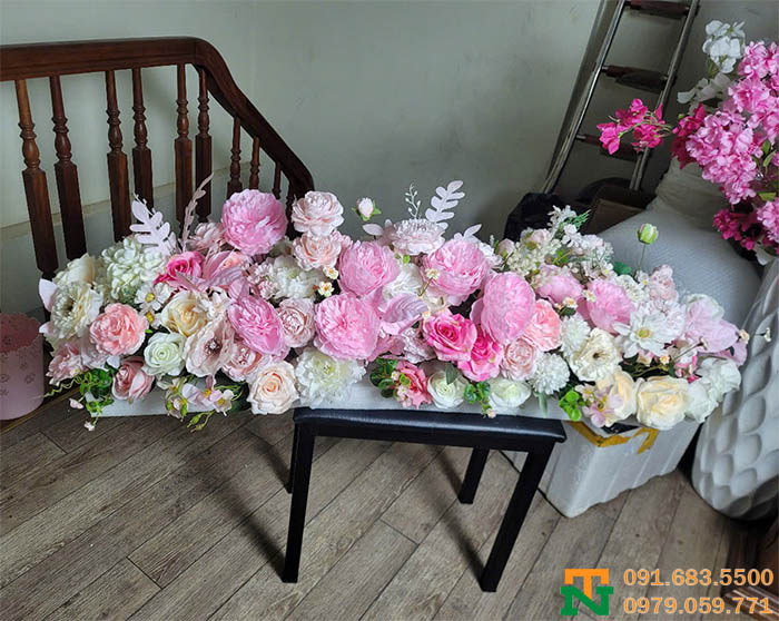 Bồn hoa hồng lụa nhân tạo cực đẹp