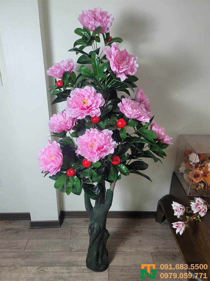 Cây mẫu đơn hồng nhân tạo decor