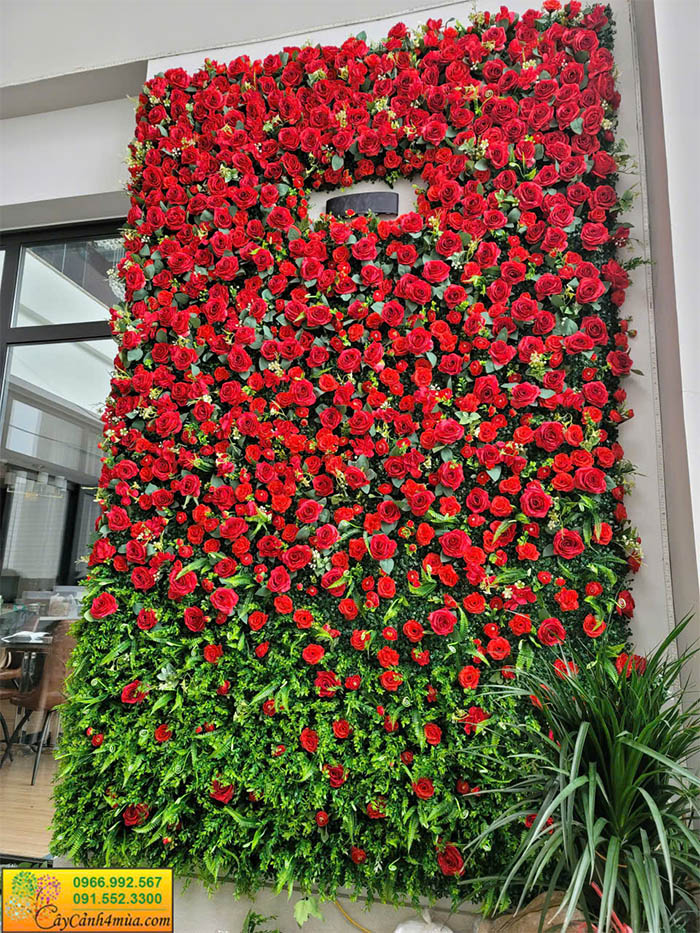 Decor trang trí sự kiện giàn hoa hồng đỏ lụa