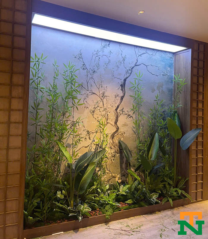 thi công tiểu cảnh cây giả decor