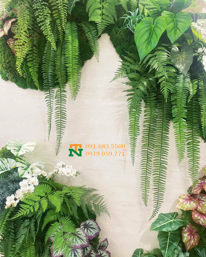 Tường giả lá môn và rêu decor